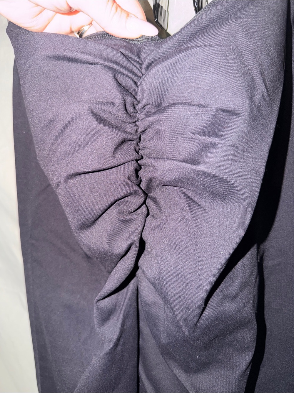 Black Ruched Leggings with Front Gather Detail